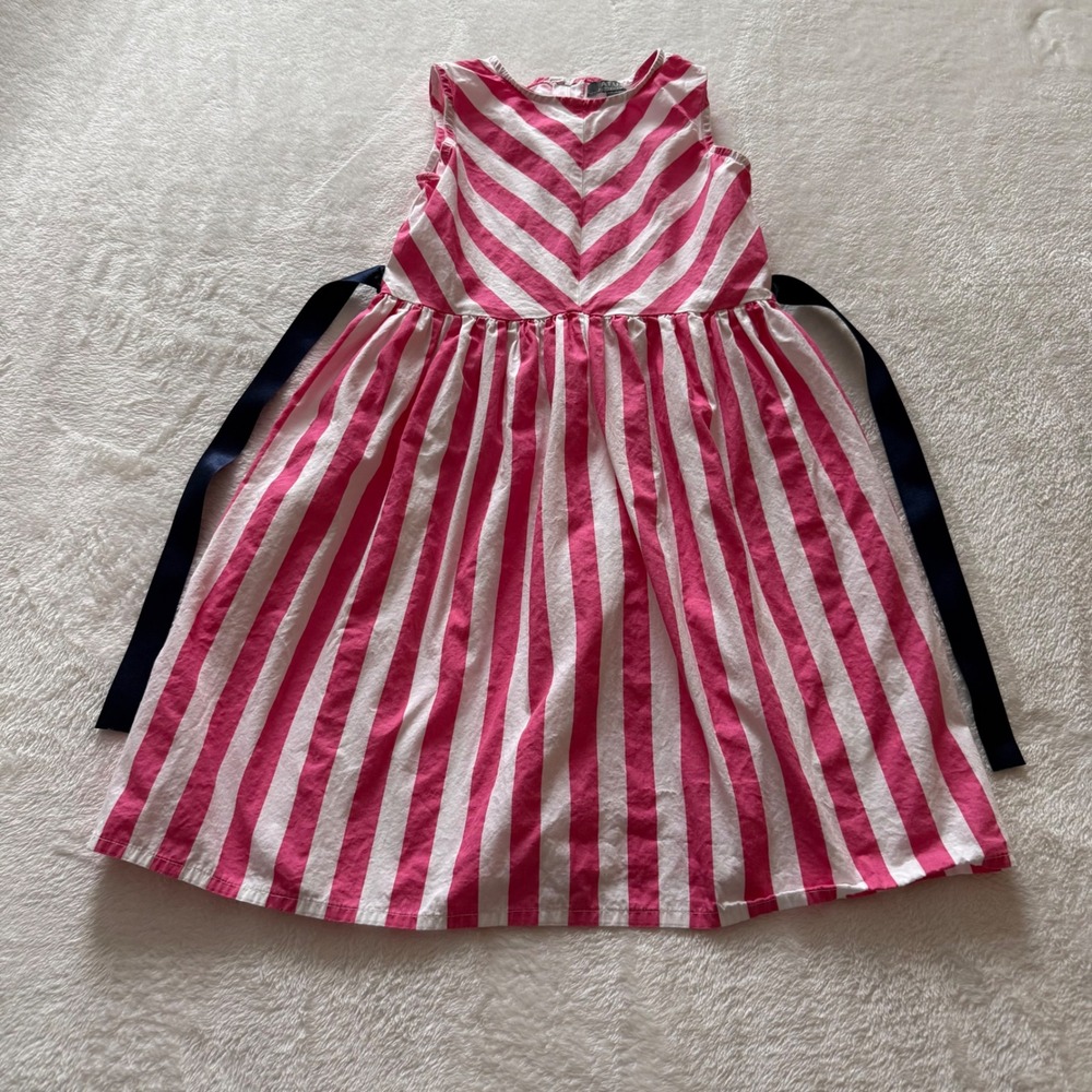 ATUN Girls Dress‎ Pink White Stripe Cotton Sleeveless Tie Waist Size 7–8